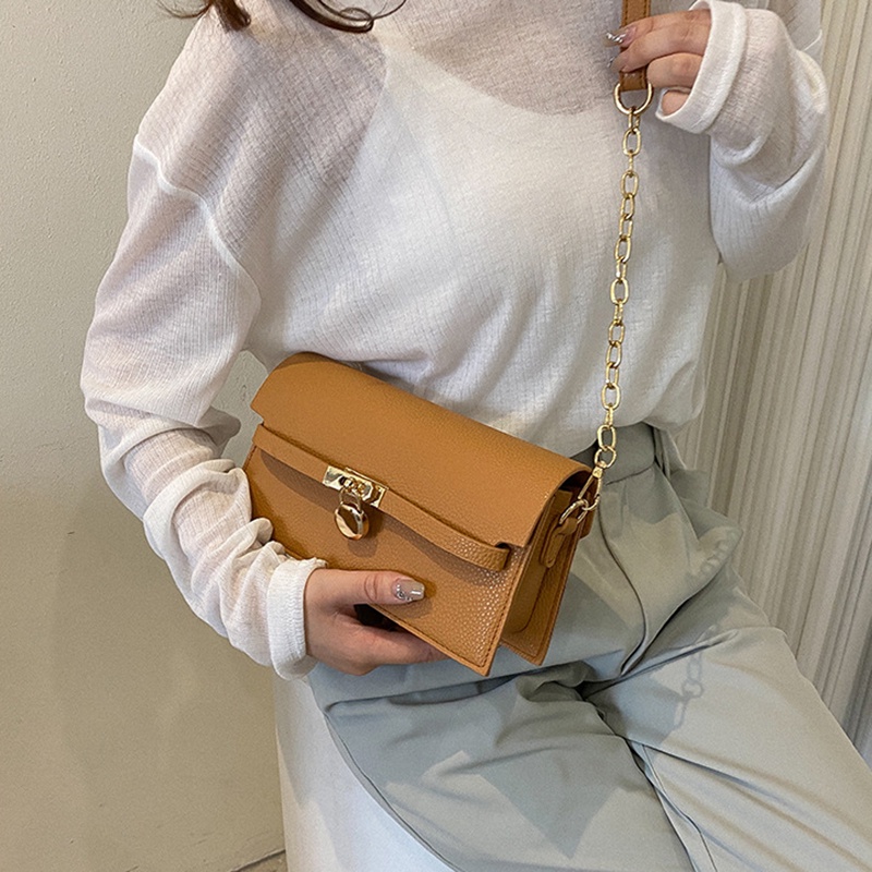Túi Đeo Chéo Hình Vuông Cỡ Nhỏ Phối Dây Đeo Sợi Xích Thời Trang Cho Nữ