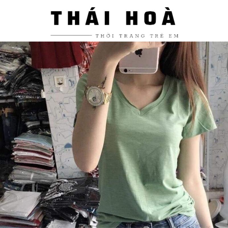 Áo thun Nữ [𝐅𝐑𝐄𝐄 𝐒𝐇𝐈𝐏] áo phông,áo cộc tay cổ tim nữ 43-65kg chất cotton sược gỗ 100%,mịn mát không xù lông