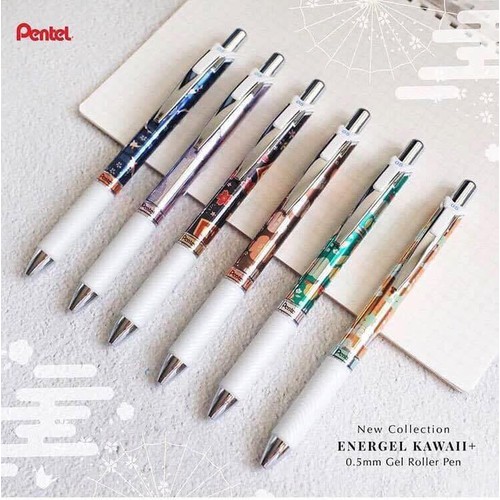 Bút Gel Siêu Nhanh Khô Pentel EnerGel Kawaii | Limited Edition | Floral &amp; Japan Icon | Mực Xanh | 0.5mm // Hidari