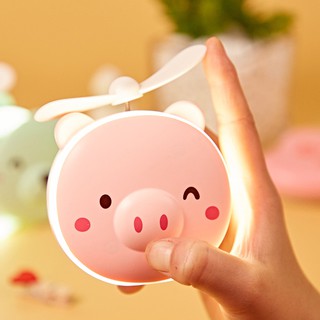 Gương trang điểm kèm và quạt tích điện lợn hồng dễ thương
