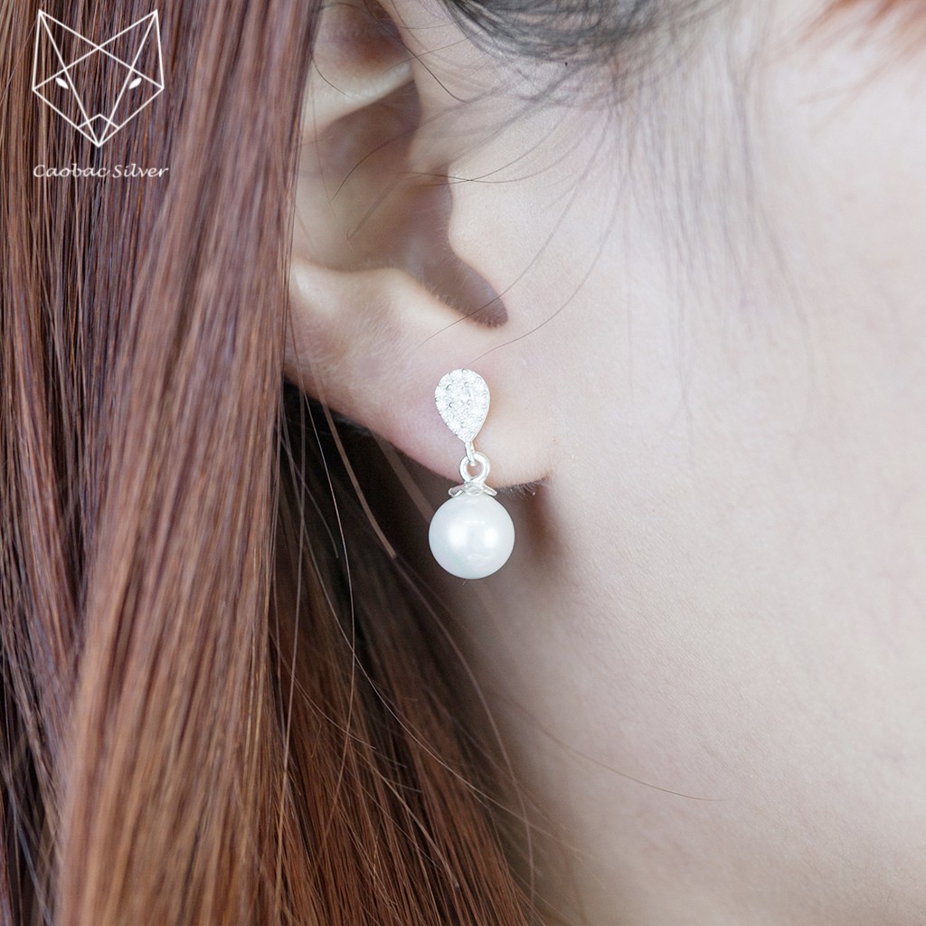Khuyên Tai Bạc Caobac Silver Cho Nữ Dáng Dài Đá Sáng Thiết Kế Giọt Nước Đính Hạt Quà Tặng Cho Bạn Gái