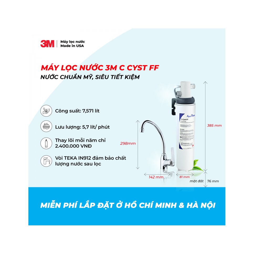 MÁY LỌC NƯỚC 3M LẮP DƯỚI BỒN RỬA + VÒI TEKA CHÂU ÂU - 3M AP EASY CYST FF