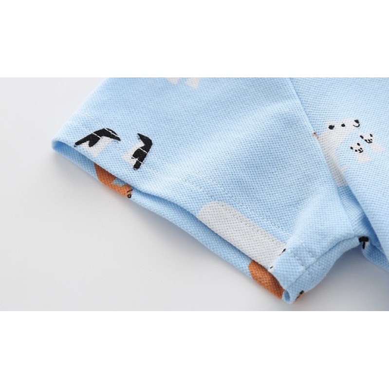 Áo Polo bé trai WELLKIDS áo có cổ cho bé chất cotton hoạ tiết ngộ nghinh