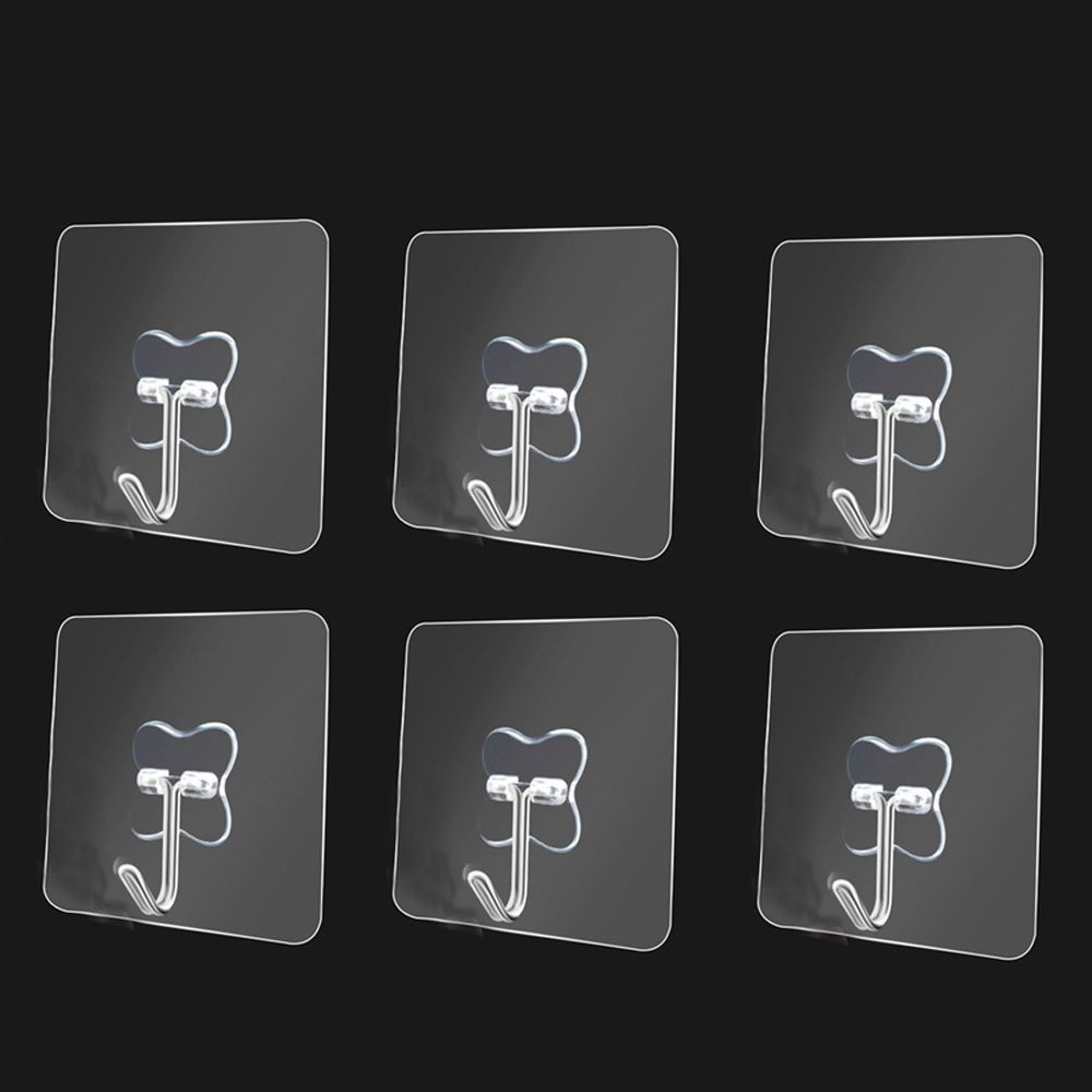 1/ 6 móc treo đồ gắn tường trong suốt không để lại dấu vết chống thấm nước tiện lợi cho nhà bếp/ phòng tắm