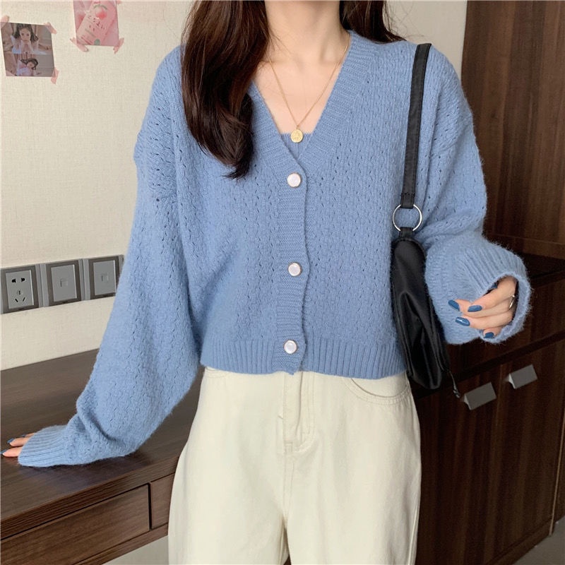 Set áo khoác cardigan chất lên lông cừu mềm tay dài kèm áo 2 dây phong cách Nhật bản