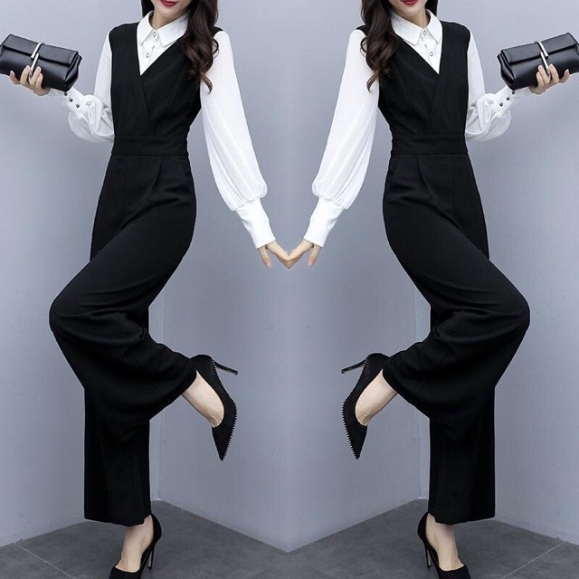 Bộ jumpsuit phối tay sơ mi có cổ