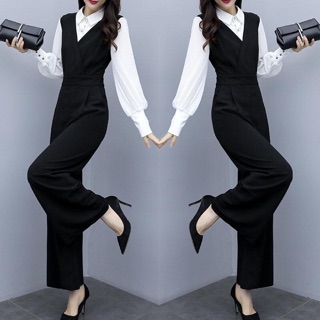 Bộ jumpsuit phối tay sơ mi có cổ
