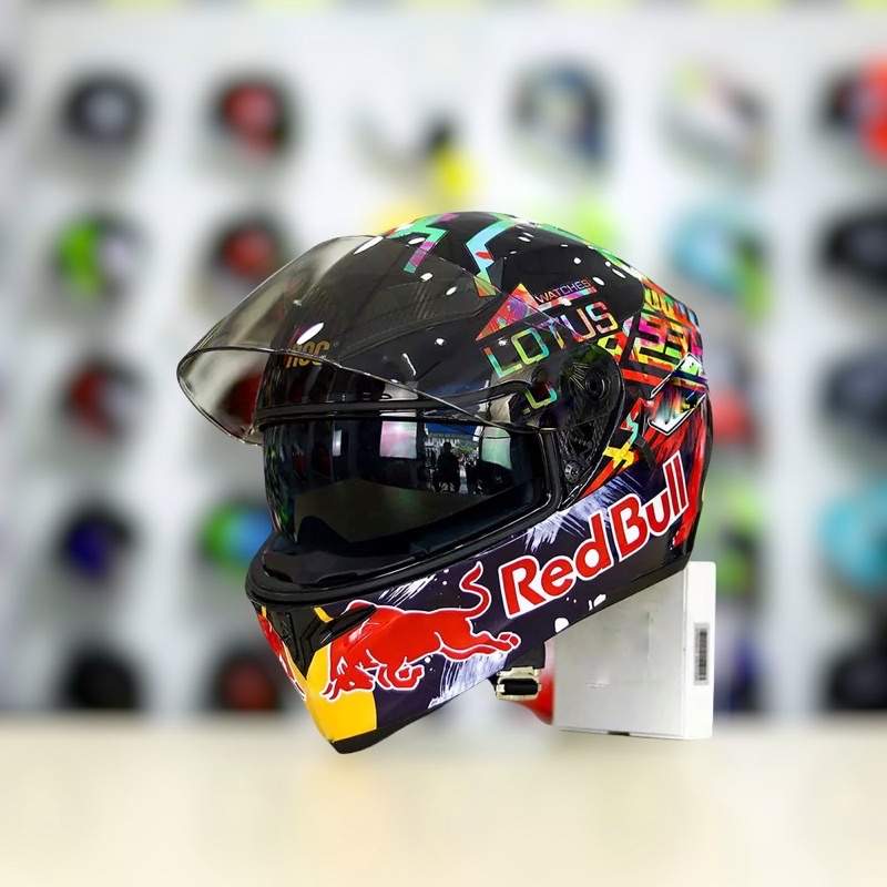 MŨ FULLFACE 2 KÍNH ROC 05 Đen bóng lên tem REDBULL, MUA LÀ CÓ QUÀ