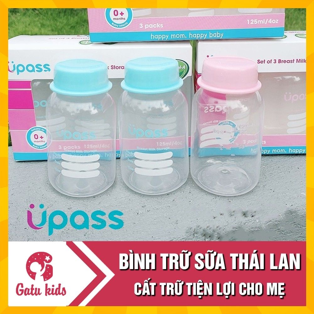 Bộ 3 Bình trữ sữa Upass (125ml/ bình ) CÓ HỘP- cất trữ sữa tiện lợi cho mẹ và bé