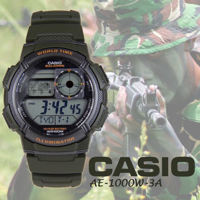 Đồng Hồ Đeo Tay Casio Ae-1000w-3a Màu Xanh Quân Đội Cho Nam