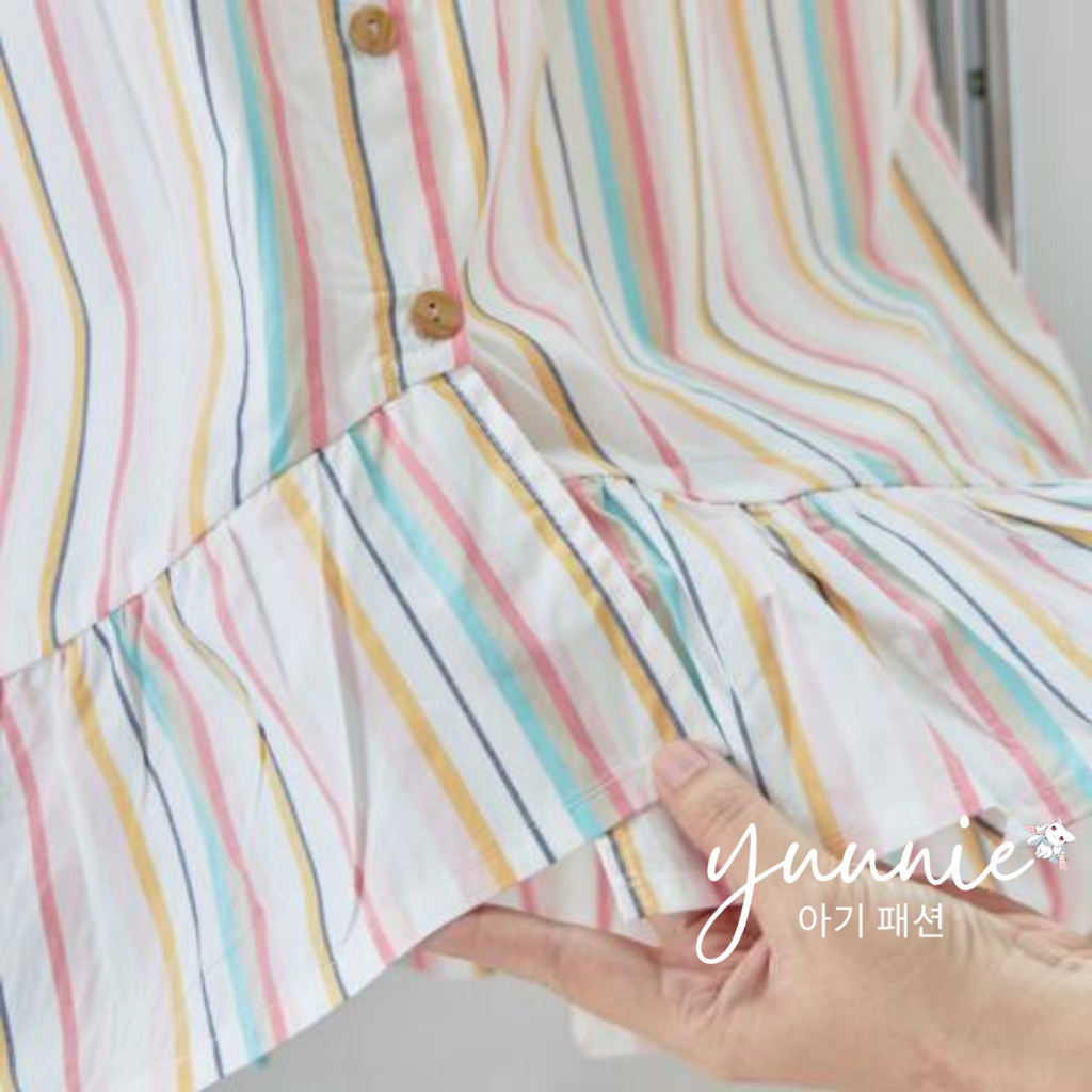 Váy bé gái hai dây kẻ sọc đa sắc YUUNIE, váy dây bản vai lai bèo xinh đẹp cho trẻ em 3,4,5,6,7,8,9,10 tuổi