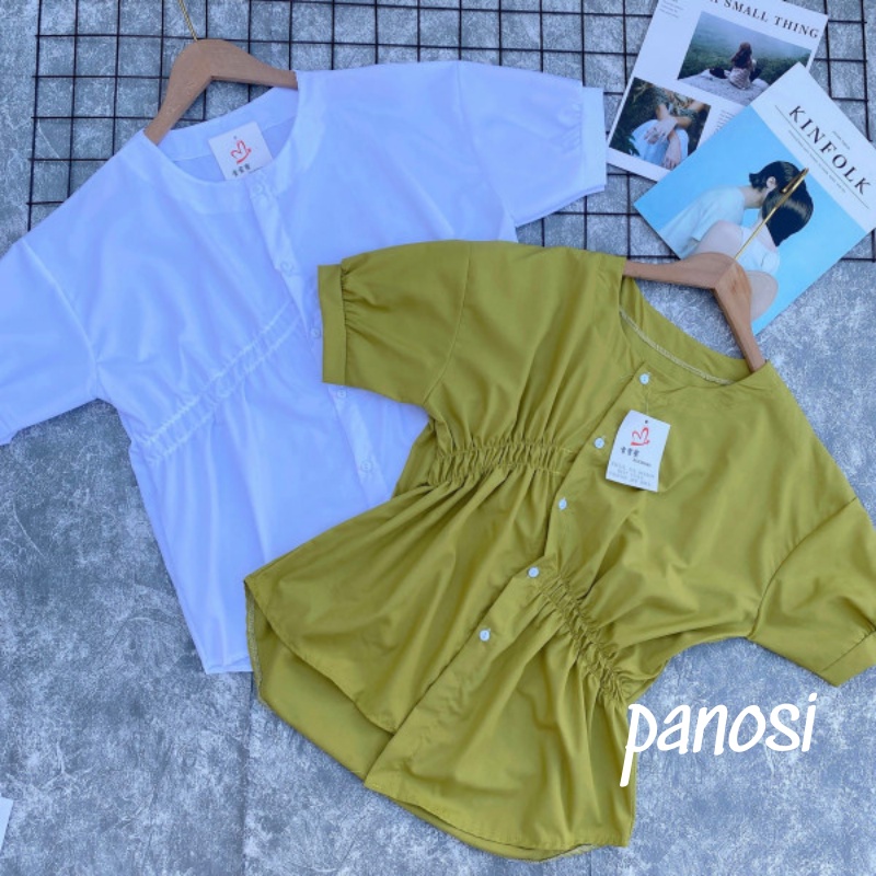 Áo sơ mi nữ áo kiểu nữ thiết kế cách điệu nhún chun eo form rộng rãi thoải mái chất liệu mềm mịn PANOSI - A213