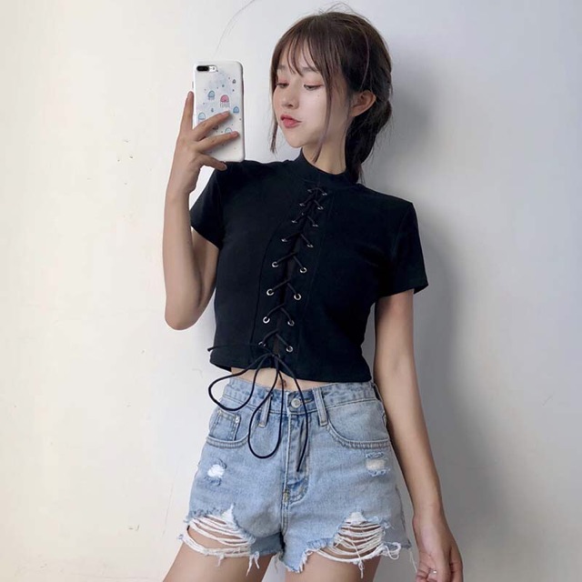 Áo croptop đan dây bụng cực chất