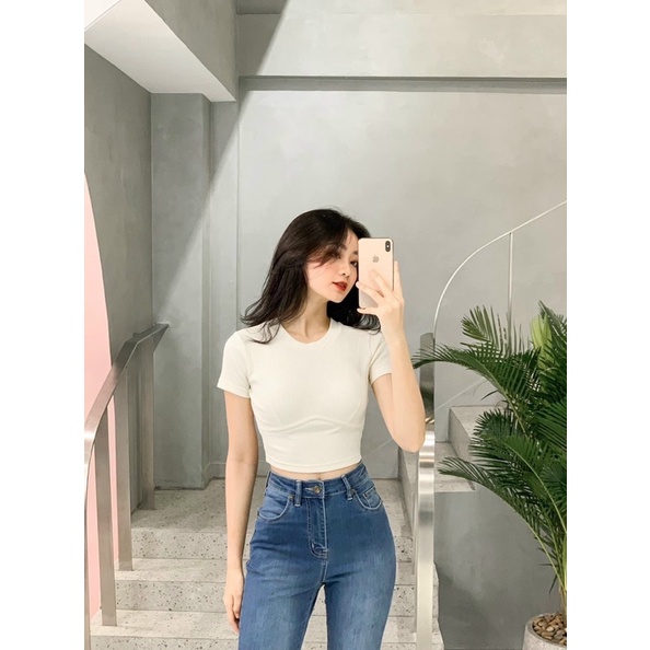 Áo Croptop Thun Gân Cổ Tròn Dây Viền Dưới Ngực A5205 | BigBuy360 - bigbuy360.vn