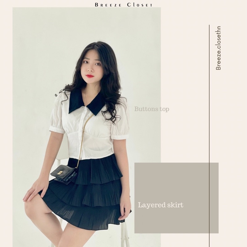 BUTTONS TOP- Áo sơ mi croptop tay bồng