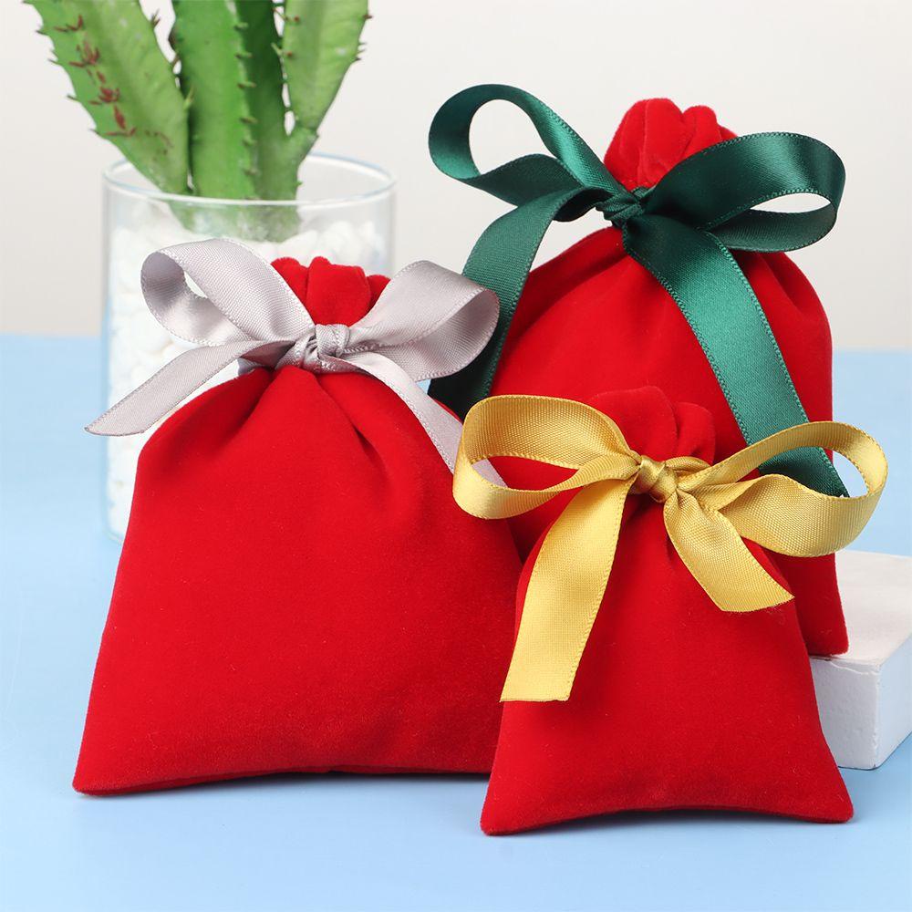 Túi Đựng Quà Bằng Vải Nhung Phối Ruy Băng