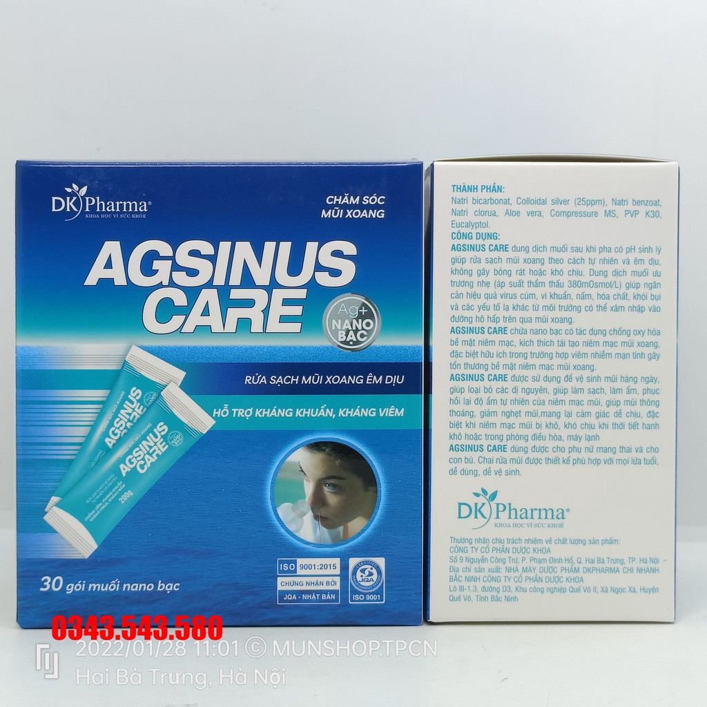 Chăm sóc mũi xoang AGSINUS CARE hộp 30 gói muối