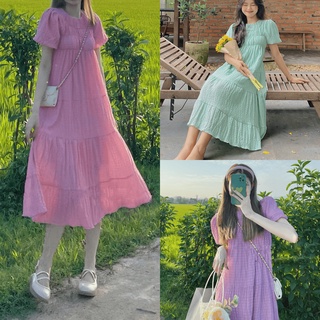 Đầm maxi đi biển, váy maxi dáng dài tay phồng du lịch chun nhún co giãn (video ảnh thật) - V76