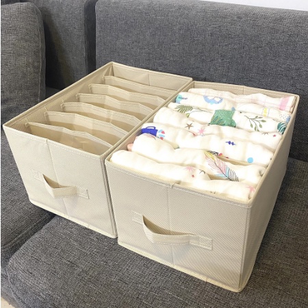 Hộp vải đựng quần áo, đồ lót 7 ngăn không nắp, gấp gọn. Khay chia ngăn sắp xếp đồ như quần jean, áo thun, đồ lót