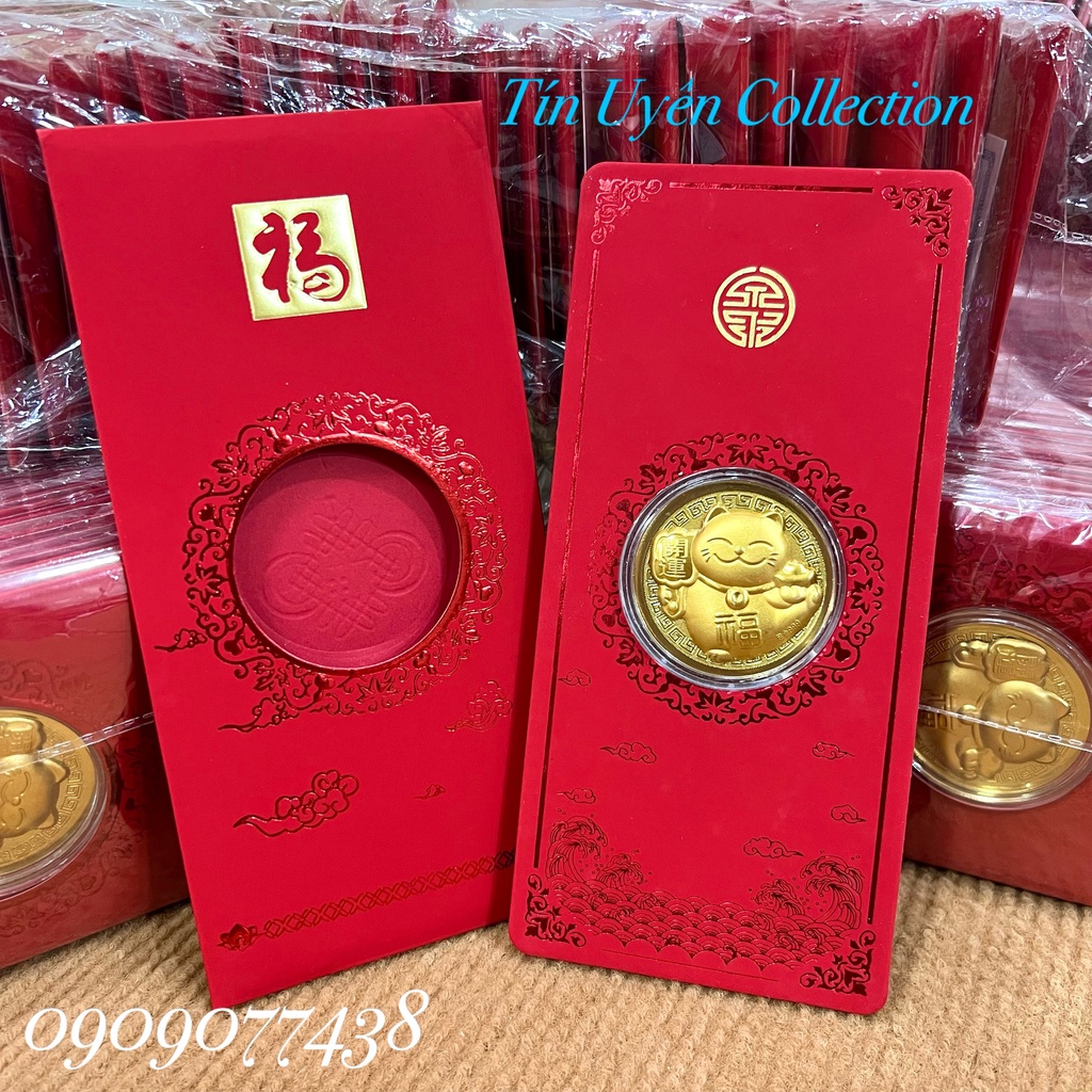Bao Lì Xì Mèo Mạ Vàng Hồng Kông tài lộc may mắn Lì Xì Tết 2023 rất sang trọng, đẹp mắt, độc đáo