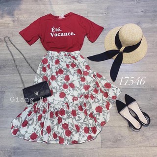 Set áo thun đỏ chân váy hoa dễ thương