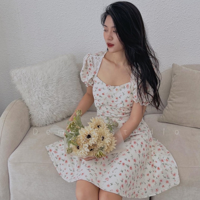 ĐẦM HOA NHÍ VIỀN REN CUT LƯNG XINH XẮN