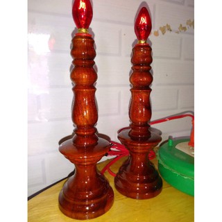Đèn thờ cúng gỗ điện cây nến cao 25 cm.Đèn thợ điện. đền thờ gỗ tràm (đèn cầy trung)(mua 2 để được giảm 10%)