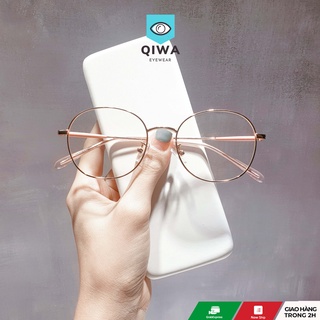 Gọng kính cận kim loại mắt tròn Qiwa Eyewear 72311, Kính cận nữ dáng mắt tròn đẹp