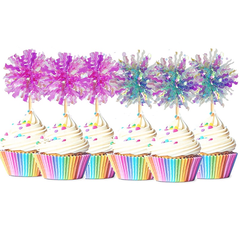 Set 2 Topper Cắm Trang Trí Bánh Kem Hình Pháo Hoa Màu Xanh Dương Và Tím Lấp Lánh