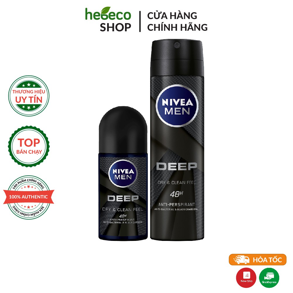 Khử mùi Nam thơm mát suốt 48h than hoạt tính Nivea Men Dry &amp; Clean Feel - hàng Chính hãng