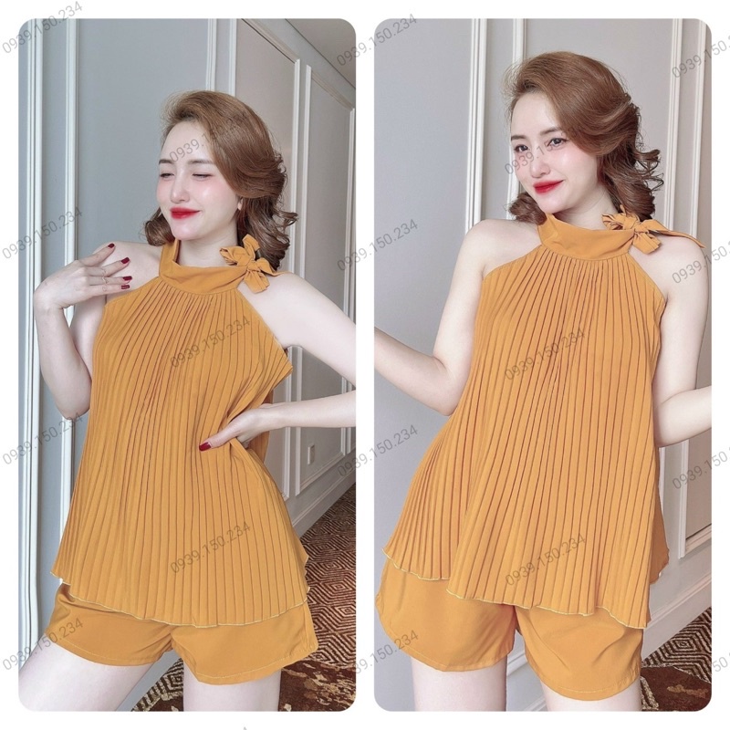 Đồ Bộ Nữ Trúc My lụa 100d áo yếm dập ly và quần lưng chun co giãn