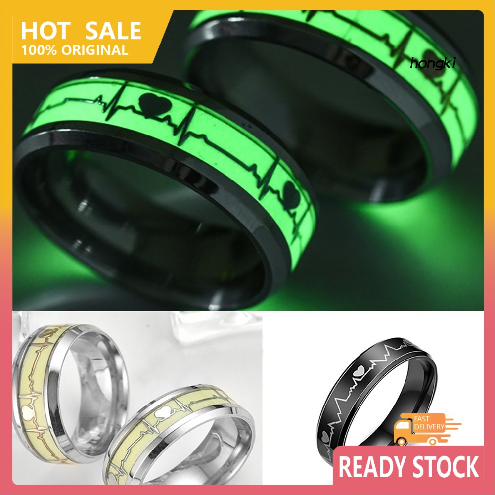 Nhẫn Thép Không Gỉ Hình Nhịp Tim Phát Sáng Trong Đêm