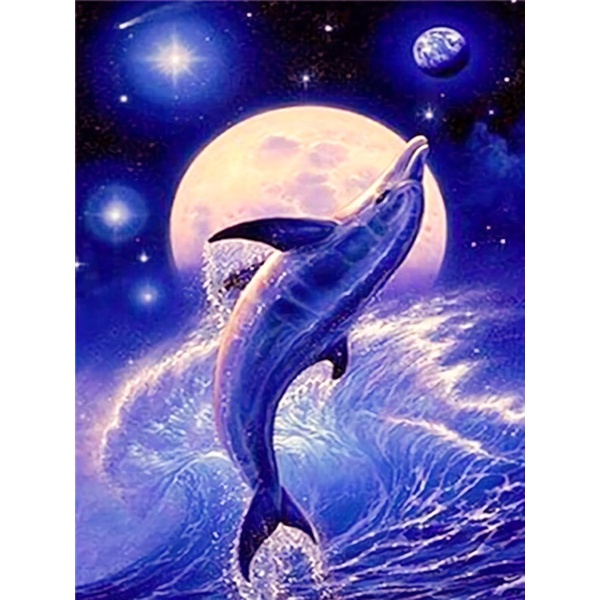 Bộ tranh đính đá 5D tự làm hình cá heo trang trí nhà cửa size 30*40cm