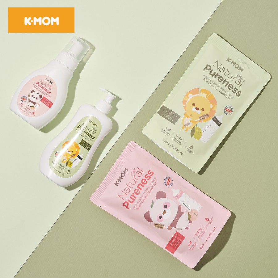 Nước Rửa Bình & Rau Quả K-MOM KM13128 Chiết Xuất Thảo Mộc Hữu Cơ (Túi 500ML)