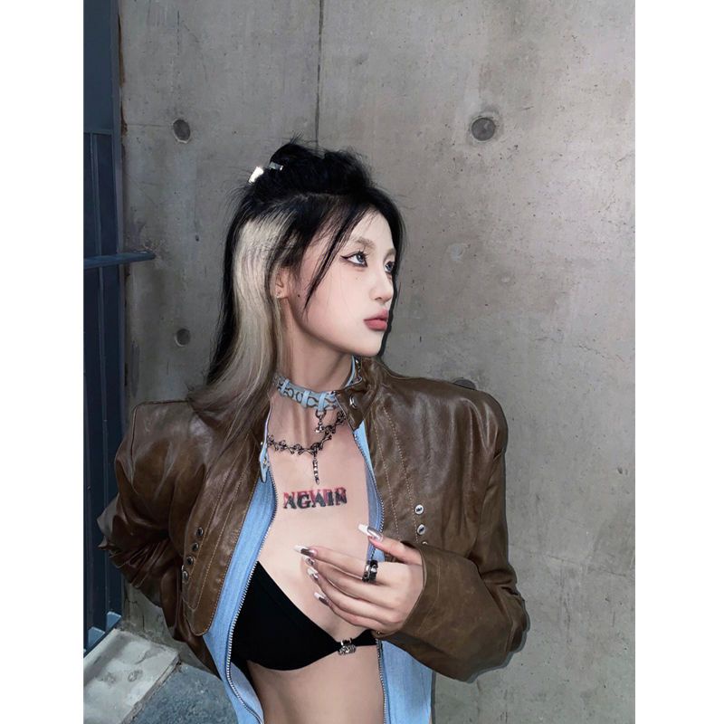 Áo Khoác Da Phối Chân Váy Ôm Dáng Phong Cách Đường Phố Mùa Thu Cá Tính Cho Nữ