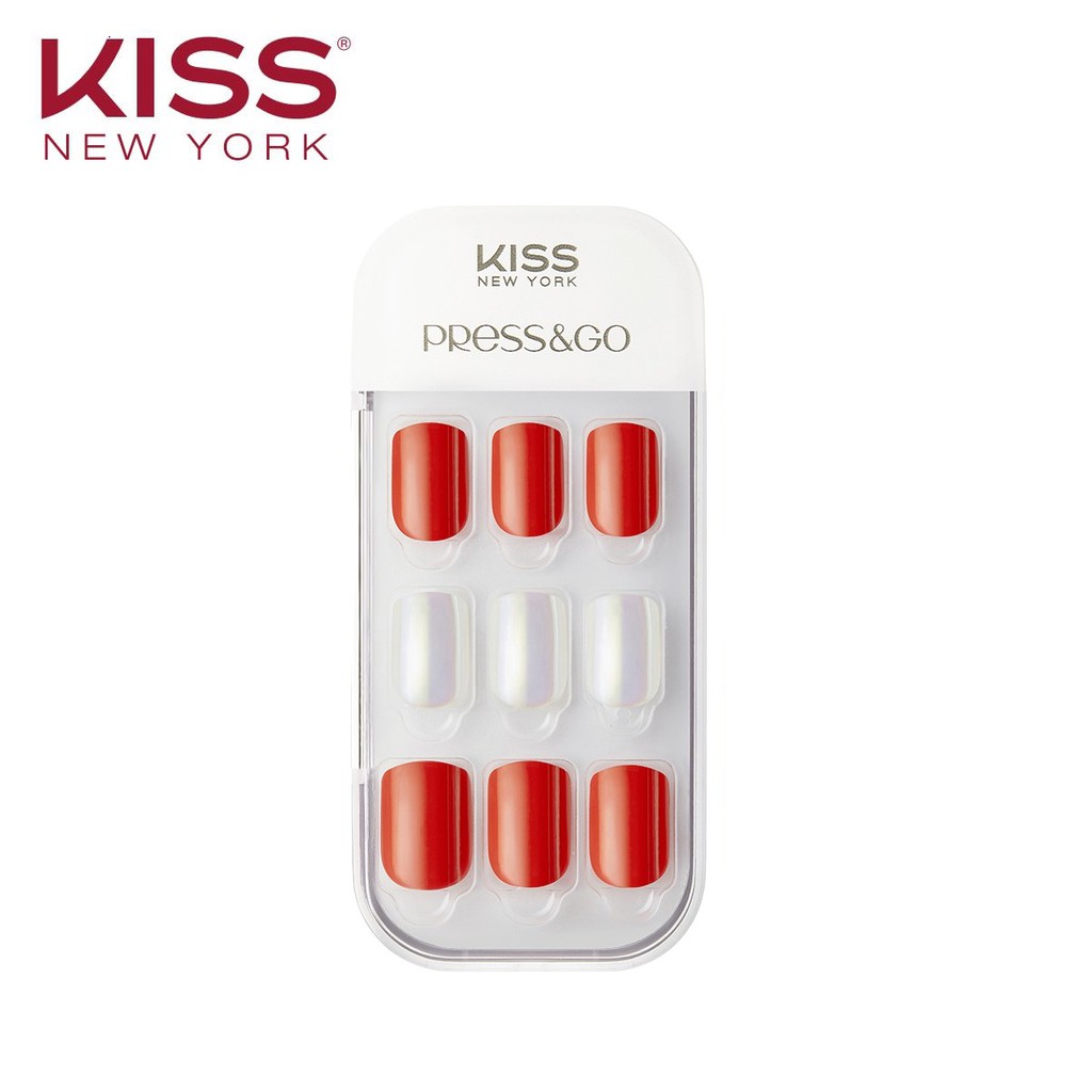 Bộ 30 Móng Tay Gel Tự Dán Press &amp; Go Kiss New York Nail Box - Warm Red (KPNA07K)