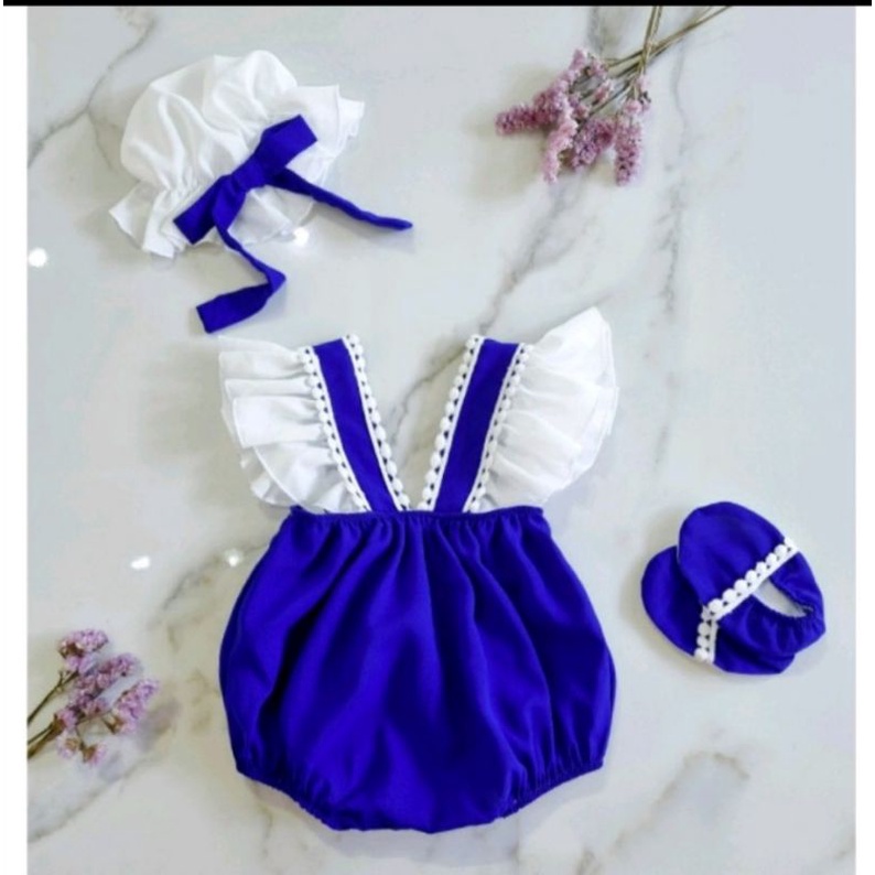 Body dây cánh tiên xanh cho bé gái sơ sinh kèm mũ và giày