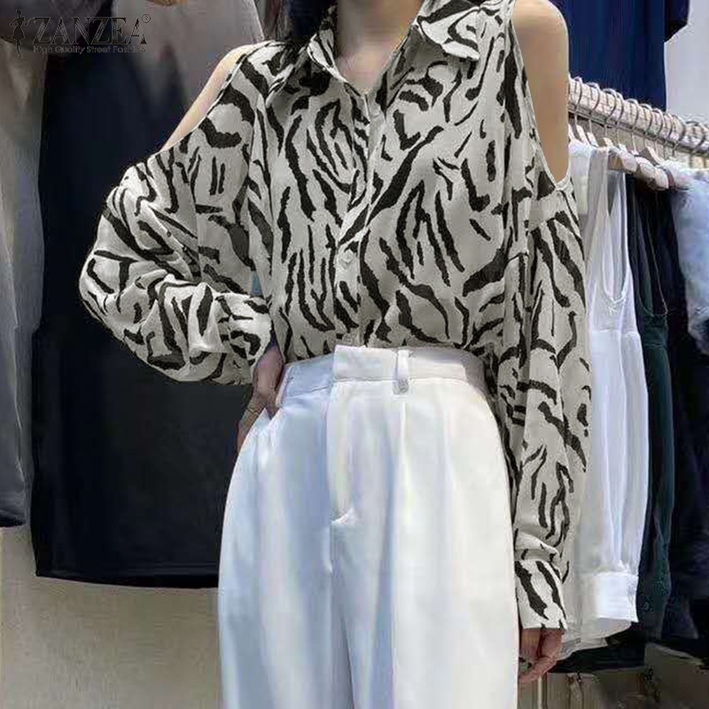 Áo ZANZEA tay dài họa tiết sọc ngựa vằn thời trang dành cho bạn nữ