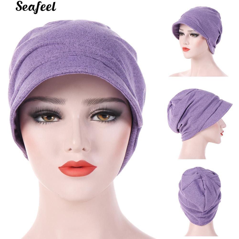 Nón trùm giữ ấm bằng cotton trơn màu cho nữ