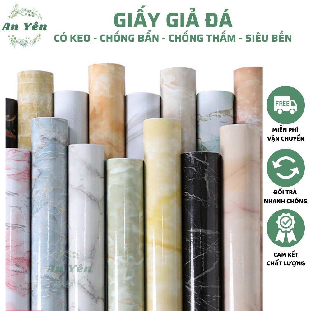 Giấy dán tường khổ 1m2 PVC dày chống thấm nước họa tiết giả đá hoa cương,giấy dán tường phủ pvc kèm keo dán chống ẩm mốc