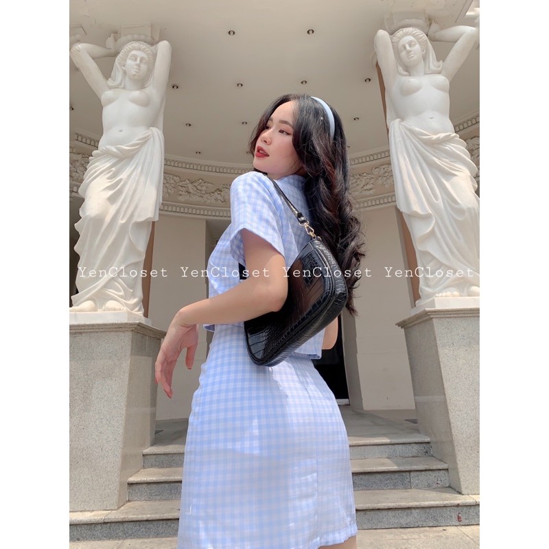 Hình chính chủ Yencloset - Set caro xanh xinh xắn , đáng yêu ( chân váy có quần bên trong thoải mái )