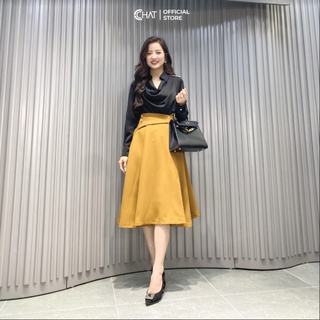 Chân váy midi cạp vạt lệch CCHAT