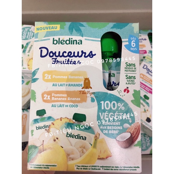 Sữa chua Bledina Douceurs hạnh nhân/dừa cho bé dị ứng đạm bò từ 6M túi vặn 90g