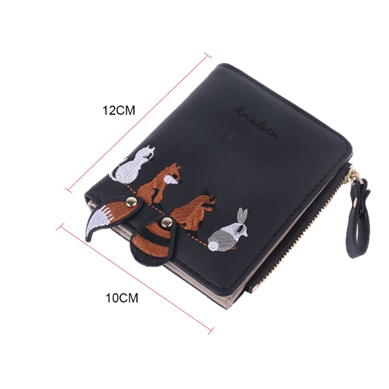 Ví Da Pu Mini Thêu Họa Tiết Hoạt Hình Xinh Xắn Dành Cho Nữ