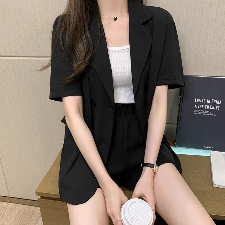 Jiashucheng Áo Khoác Blazer Ngắn Tay Dáng Rộng Thiết Kế Mới Thời Trang Mùa Hè Dành Cho Nữ