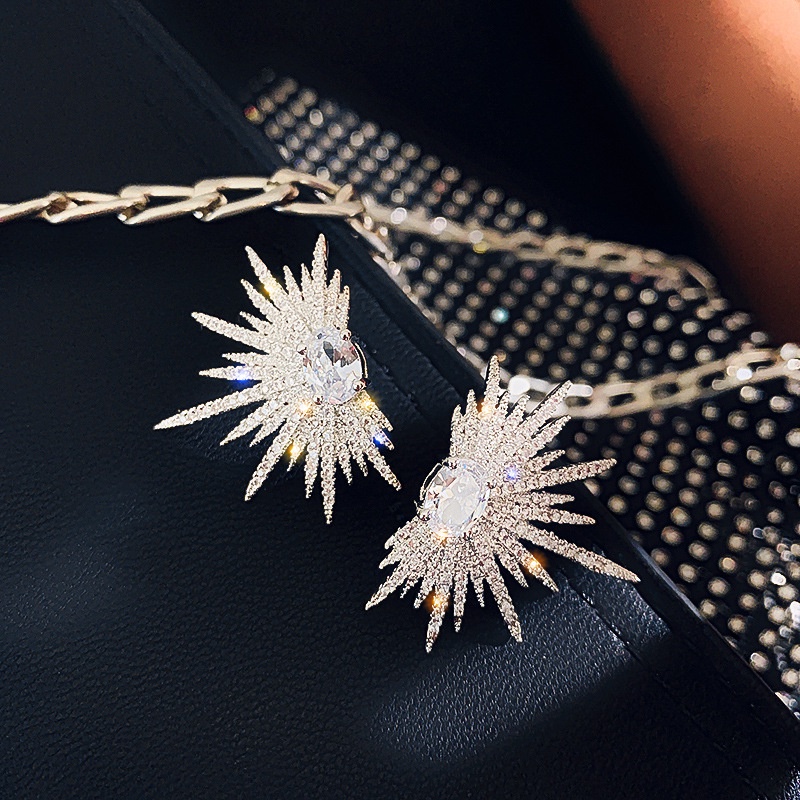 Bông Tai Mạ Bạc 925 Đính Đá Zircon Phong Cách Âu Mỹ Sang Trọng