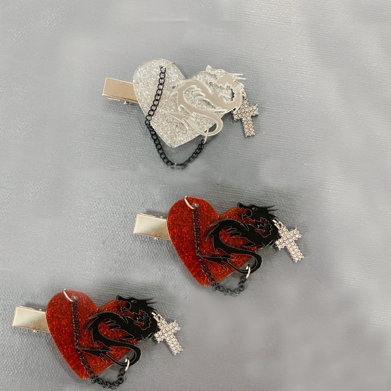 Kẹp Tóc Hình Trái Tim Bằng Acrylic Phong Cách Gothic Punk Hóa Trang Halloween