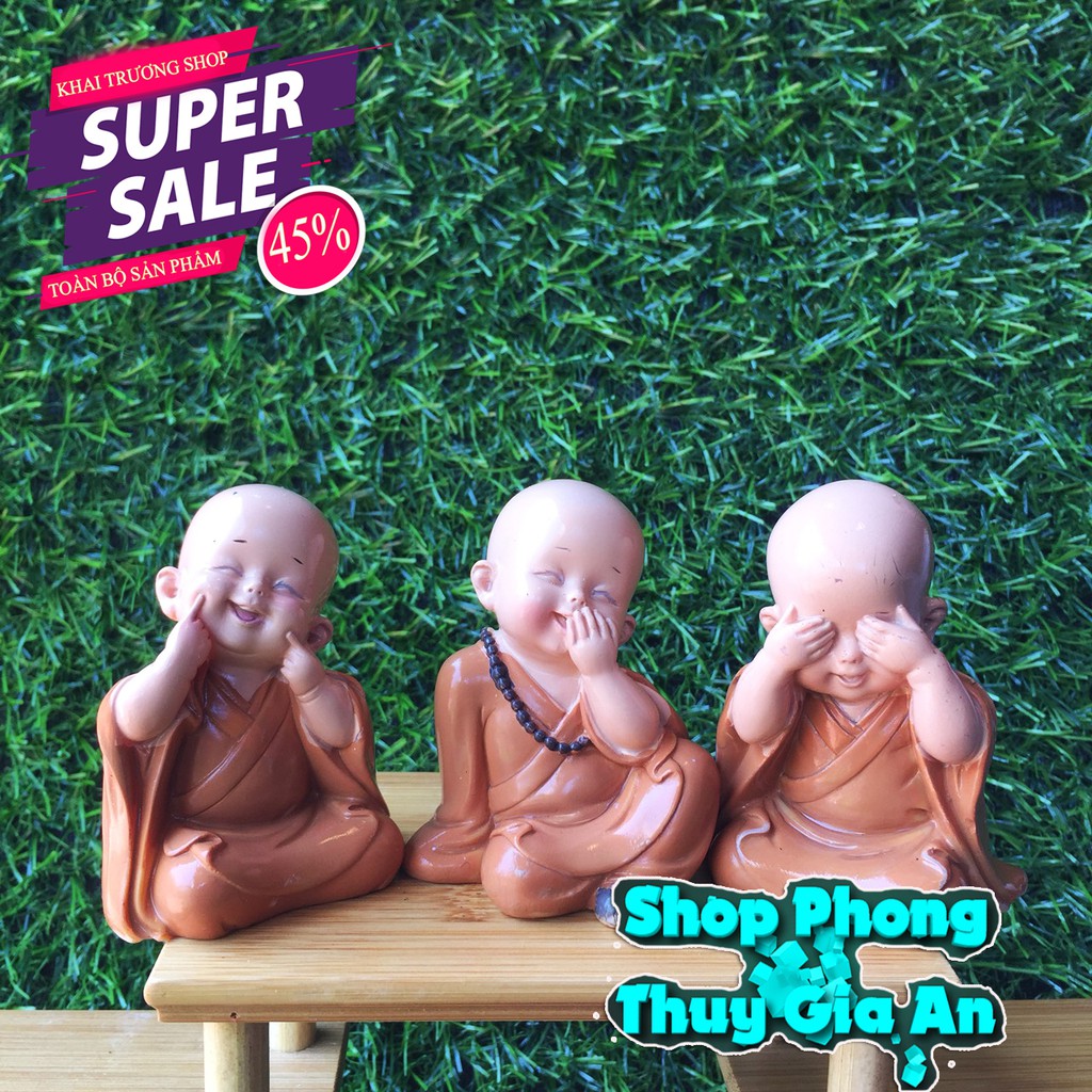 Tượng  Chú Tiểu Phong Thủy, Hàng Thủ công tại Việt Nam Trang trí Nội Thất, Bàn làm việc, bể cá (Bộ 03 tượng)) | BigBuy360 - bigbuy360.vn