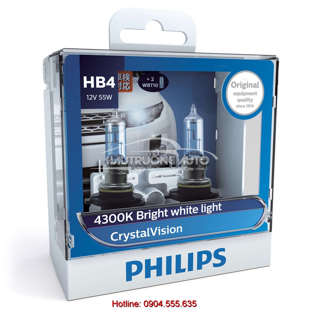 Bóng đèn pha Philips Crystal Vision chính hãng chân cắm H1, H3, H4, H7, H11, HB3, HB4