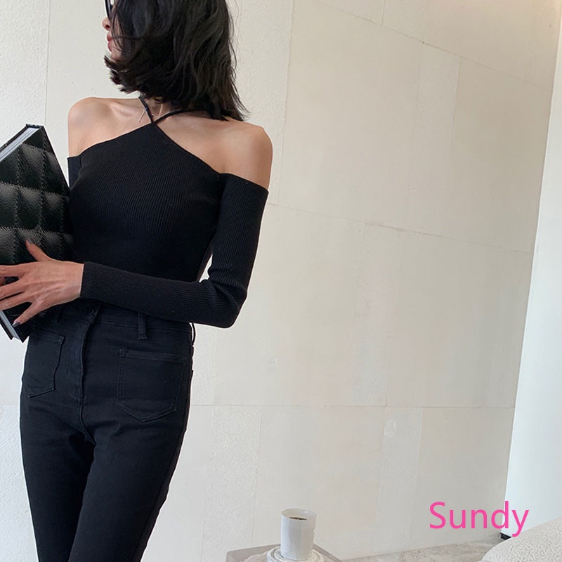 Áo dệt kim tay dài trễ vai quyến rũ thời trang mùa thu cho nữ chất lượng cao